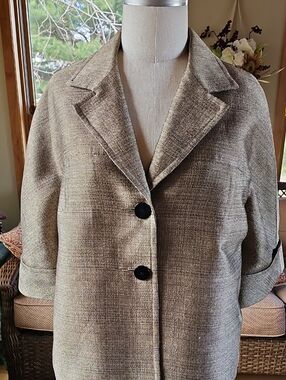 Anne Klein Gold/Tan Textured Tweed Blazer 3/4 Sleeve Size 16